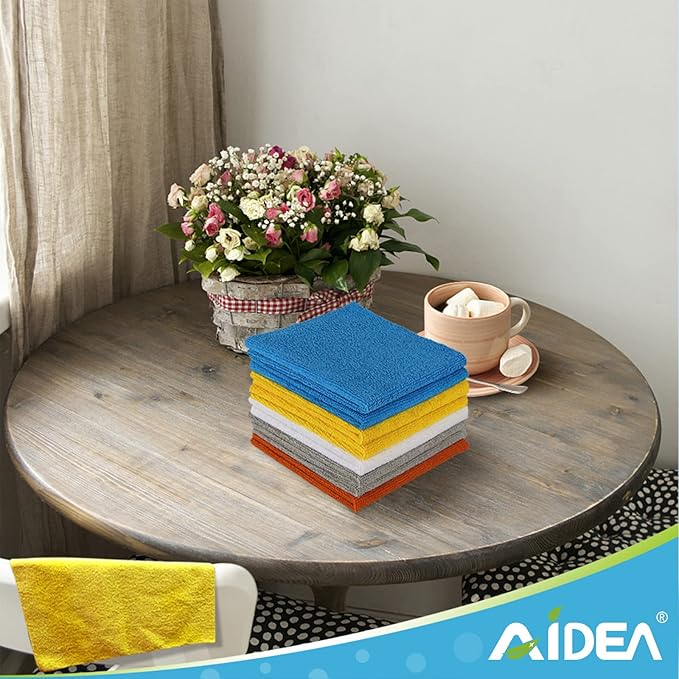 AIDEA Microfiber Cleaning Cloth 8PK, Dusting Cloth Drying Towel, All Purpose Soft Absorbent, Lint Free Rags, Streak Free Wash Cloth for House, Kitchen, Car, Window, 12"×12"