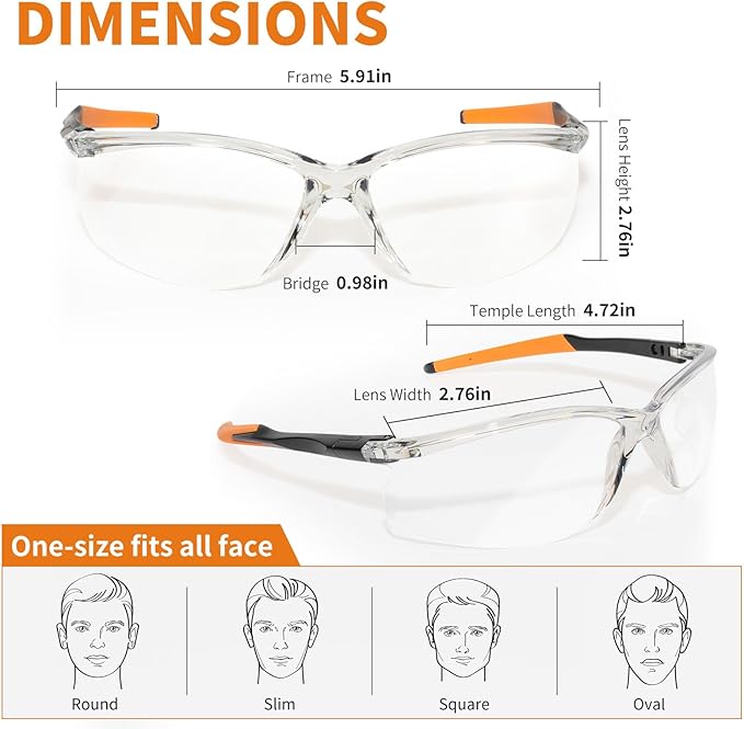2 Pack VICOGARD Premium Clear Safety Glasses for Men and Women with Anti-Fog and Scratch Resistant Wrap Around Lenses— ANSI Z87 Certified Protective Eyewear with 100% UV Shielding and Anti-Slip Tip