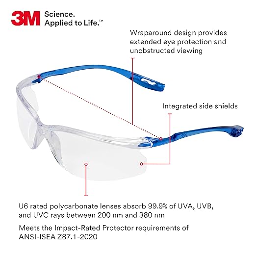3M Hard Hat SecureFit H-701SFV-UV, White, Vented Cap Style Safety Helmet with Uvicator Sensor + 3M Safety Glasses 2-Pack, Anti-Fog, Anti-Scratch, Clear Lens, ANSI Z87, Corded Ear Plug Control System