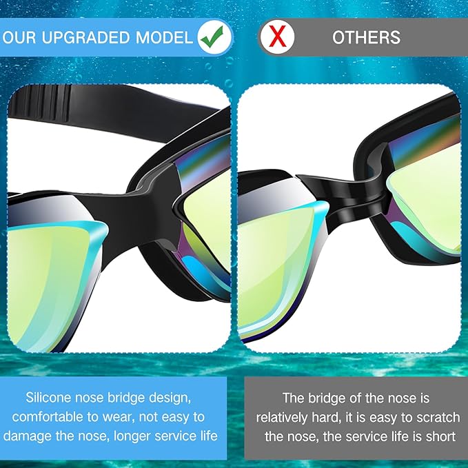 Flutesan 6 Pack Swim Goggles for Adult Anti Fog Swimming Glasses with Ear Plugs Nose Clip No Leaking Full Protection Goggles