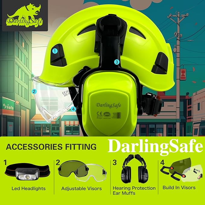 Hard Hat with Visor Ear Muffs Vented Safety Helmet with Visor Earmuffs ANSI Z89.1 Outdoor Work Hardhats Construction