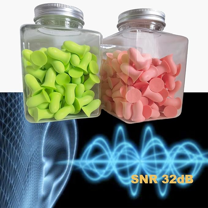 Soft Foam Earplugs 50 Pair,32dB Highest NRR for Noise Reduction,Safety Hearing Protection Ear Plugs Contoured for Comfort Slow Rebound,Tapón para el oído,Slim Waist (Green, Small)