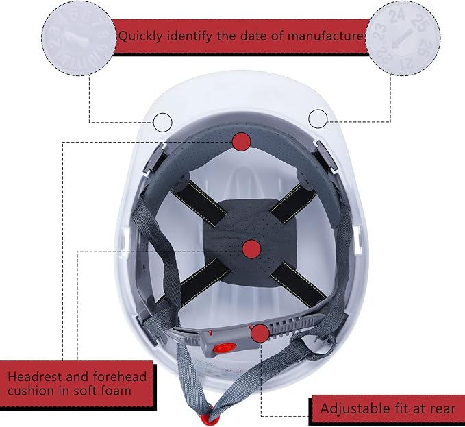 Leumoi 14 Pieces 4 Pt. Suspension Hard Hat Bulk Safety Helmets ABS Construction Hardhats Adjustable Ratchet Hard Hats with Vents and Cotton Brow Pad for Men Work Head Protection Supplies