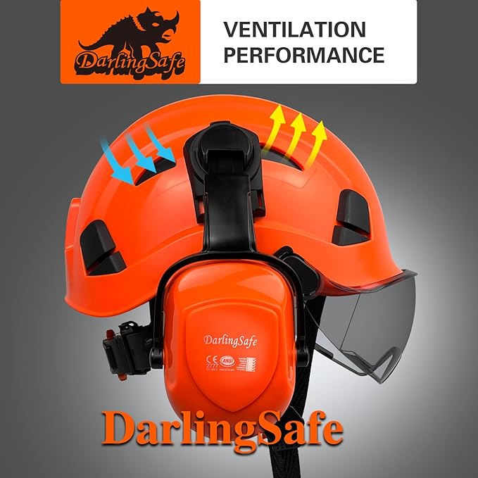 Hard Hat with Visor Ear Muffs Vented Safety Helmet with Visor Earmuffs ANSI Z89.1 Outdoor Work Hardhats Construction