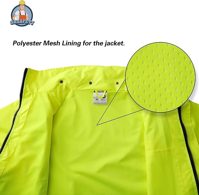 SRsafety High Visibility Rain Gear, Class 3 High Visibility Work Rain Gear for Men, Construction Rain Suits