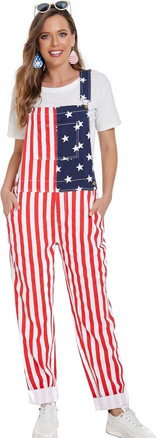 Bib Overalls for Men Adjustable Straps Jumpsuit Striped Women Coveralls with Pockets