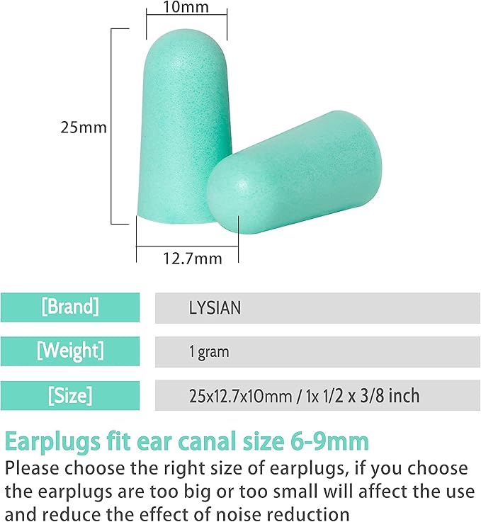 LYSIAN Ultra Soft Foam Earplugs for Sleep - 38dB Sleeping Ear Plugs Noise Cancelling, Reduction, Soud Proof, Work, Travel and Shooting Range -60 Pairs Value Pack(Water Blue)