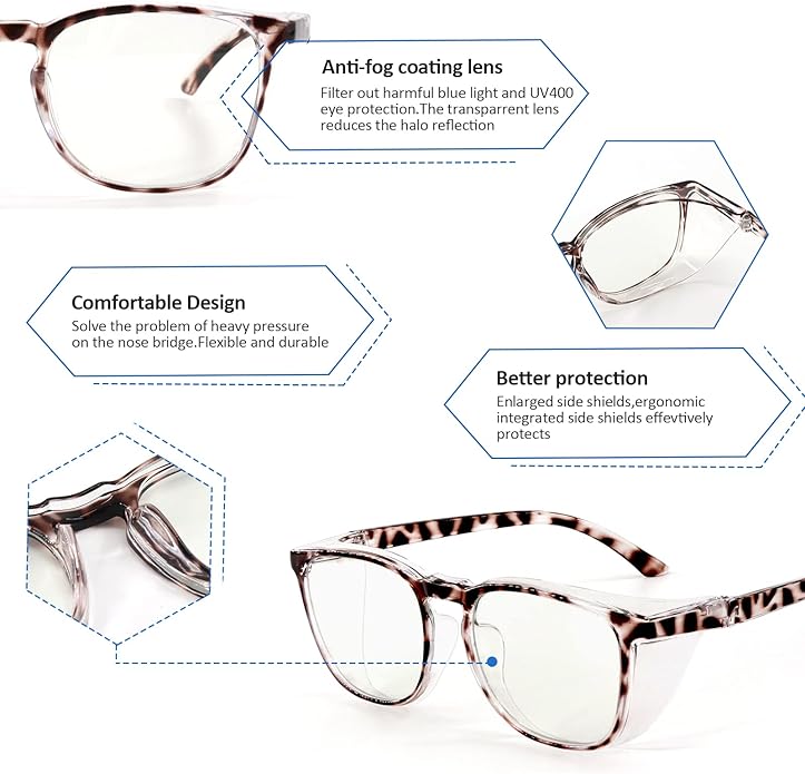 Outray 2 Pairs Anti Fog Safety Goggles Protective Glasses Blue Light Blocking Eyeglasses for Men Women