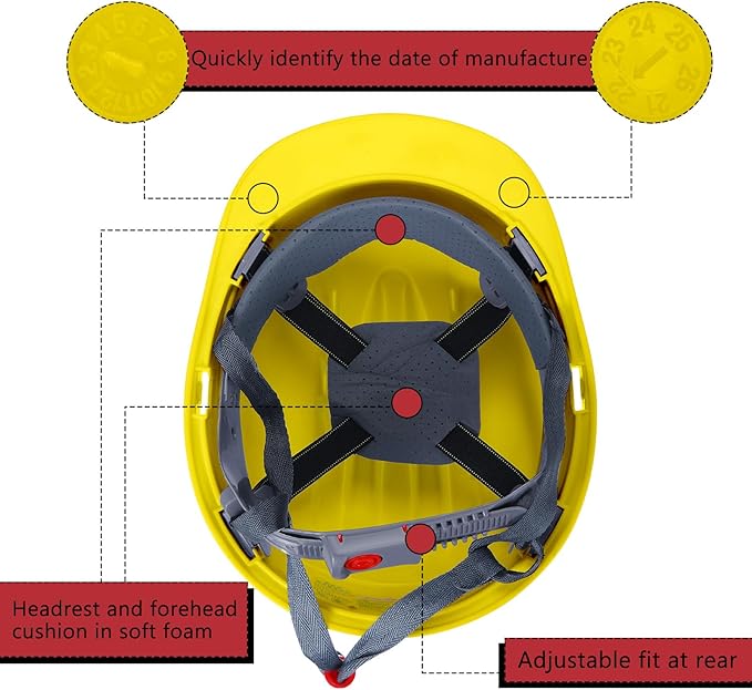 Leumoi 8 Pieces 4 Pt. Suspension Hard Hat Bulk Safety Helmets Adjustable Ratchet Hard Hats with Vents and Cotton Brow Pad ABS Construction Hardhats for Men Work Head Protection Supplies