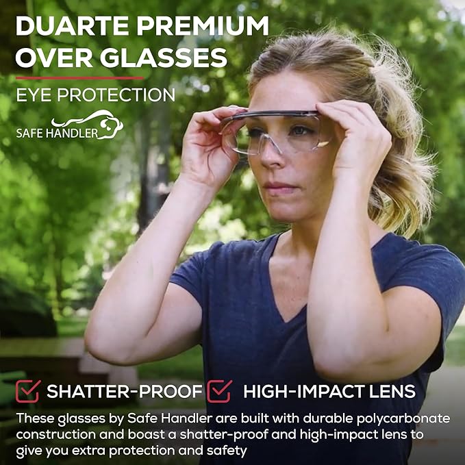 Duarte Premium Safety Glasses Over Eyeglasses; ANSI Z87.1 Impact Resistant Polycarbonate Lenses with Anti-Fog & Scratch, UV400 Protection Safety Goggles