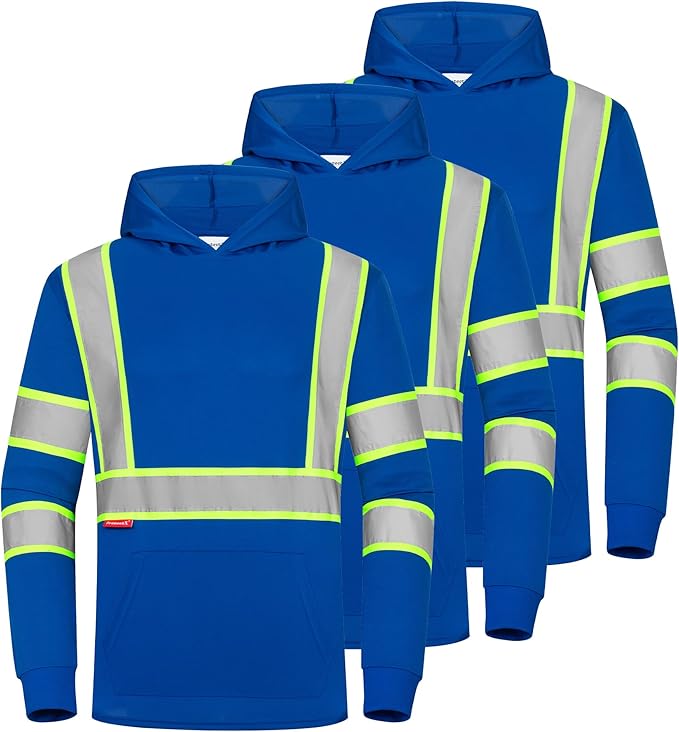 ProtectX Men's High Visibility Heavy Duty Long Sleeve Reflective Safety T-Shirts for Construction, Class 2-3 Type R