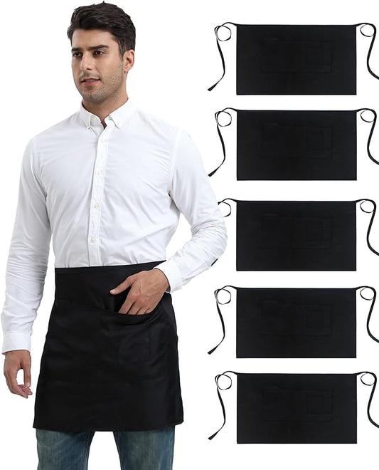 Xeoxarel Unisex Bistro Half Aprons with 4 Pockets, Waiter Waist Server Apron for Women and Man 27''X18''