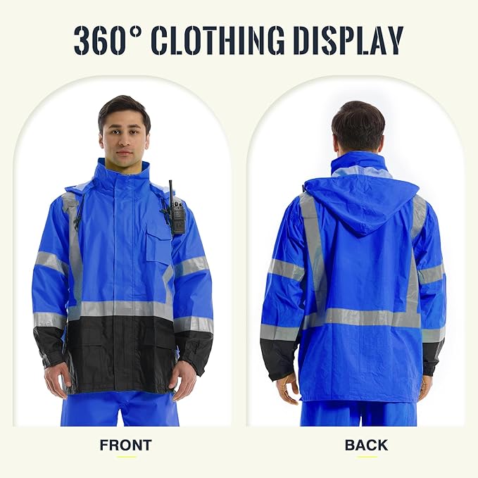 SKSAFETY Hi Vis Reflective Rain suits for Men Waterproof - High Vis Safety Rain Jacket, High Visibility Raincoat for Men