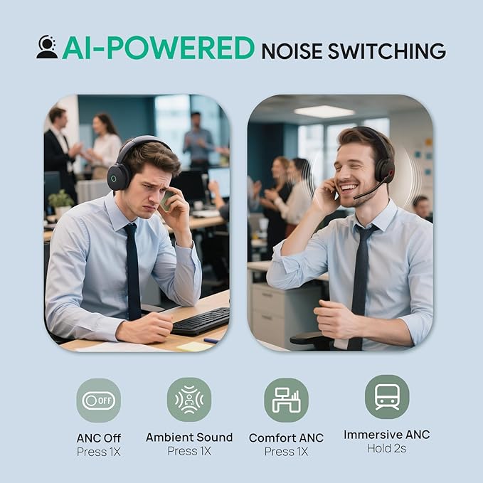 Yealink WH68 ANC DECT&Bluetooth Wireless Headset,606ft Long Rang Dual Ear Zoom,UC Headphones with 6X Noise Cancelling Mic, 32H Call, Work Active Noise Cancellation Stereo Headsets(PC,CellPhone,Laptop)