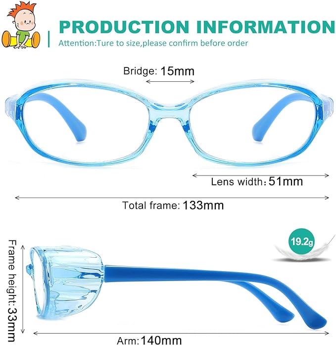 Safety Glasses Goggles Anti Fog Eye Protection Blue Light Blocking lens Side Shield Anti Pollen Soft TR90 for Boys Girls(Blue)