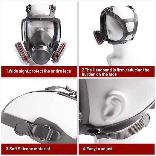 2 Sets Full Face Reusable Respirаtor Mask - Organic Gas Chemical Respirator w/Extra Filters for Paint Sprayer, Woodworking, Painting, Machine Polishing, Welding, Epoxy Resin and Other Work Protection