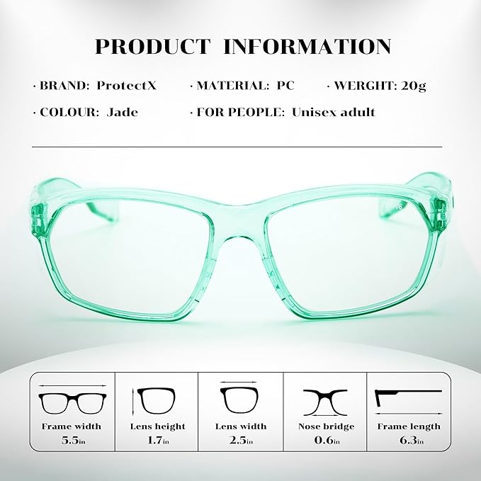 ProtectX Stylish Anti-Fog & Scratch-Resistant Safety Glasses, UV Protection Goggles, Anti-Impact Lightweight Glasses for Men＆Women Jade Clear - 6 Pack