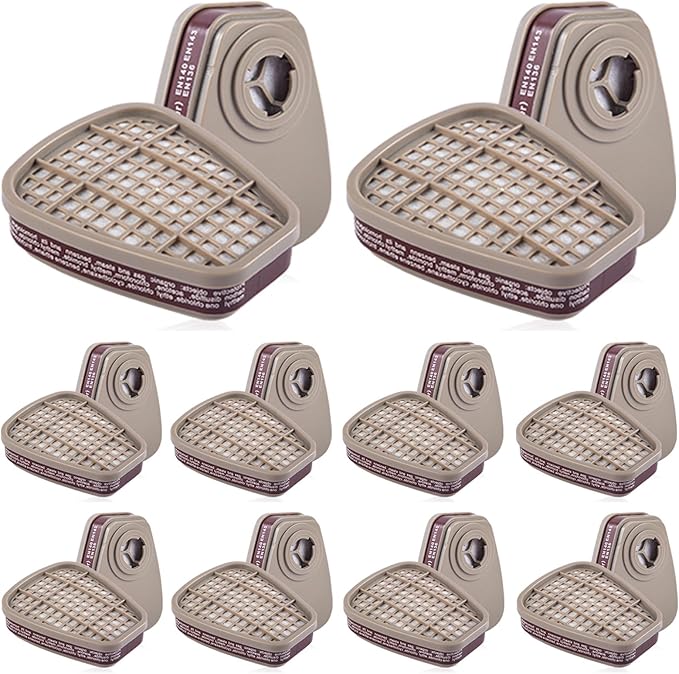 6001 Filter Cartridges for Respirator, Replacement Respirator Filters, Paint, Chemical, Organic Vapor Cartridge, Respirator Cartridges for 6200, 7502, 6800, 4008, FF402 Series(10 Pair)