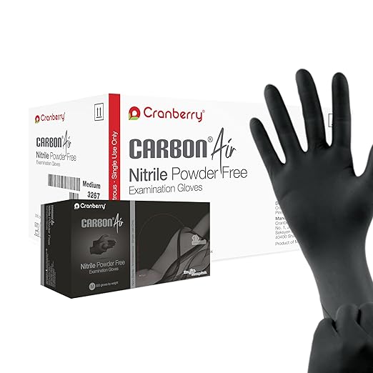 Cranberry USA Cranberry Carbon Air Black Nitrile Exam Gloves, Case of 3000, Medium, Fentanyl Resistant, Chemo Drug Tested, Low Dermatitis Potential, 2.5 Mil