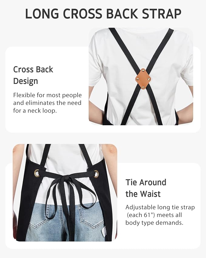 Syntus Chef Apron for Men Women with Pockets, Cotton Canvas Adjustable Work Apron Heavy Duty