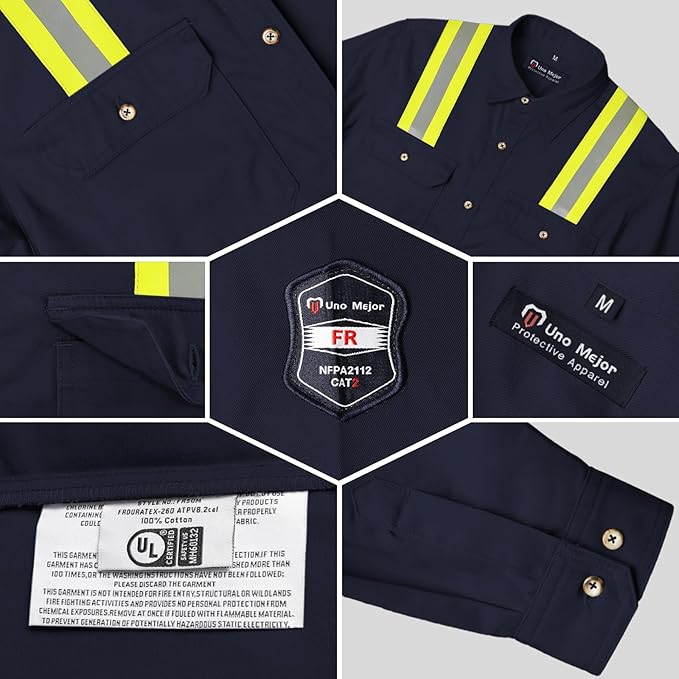 FR Shirts for Men 7.5oz Welding Shirt, 100% C High Visibility Flame Resistant Welding Jacket, Men's Fire Retardant FR Clothing for Men, Durable Welding Gear, Meet NFPA2112, Navy-ZRWD XL