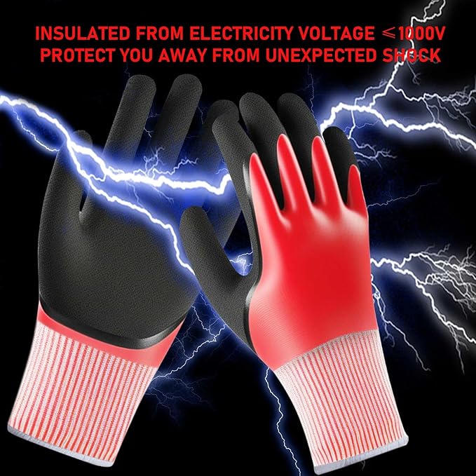 Xin Tester 1000V Electrician Insulated Gloves, High Voltage Resistance Electrical Work Gloves Rubber Non-Slip Texture Waterproof Electrician Tool(Red)