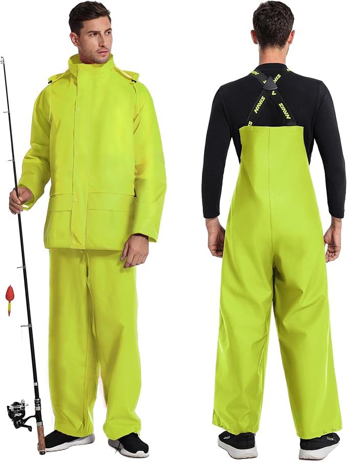 Men's Workwear PRO Rain Suit - Waterproof Jacket and Bib Pants 3-piece Set for Ultimate Safety and Comfort
