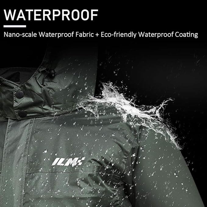 ILM Motorcycle Rain Suit for Men Waterproof Resistant Raincoat 6 Pockets 2 Pieces Packable Rainwear Jacket and Pants Model RS02