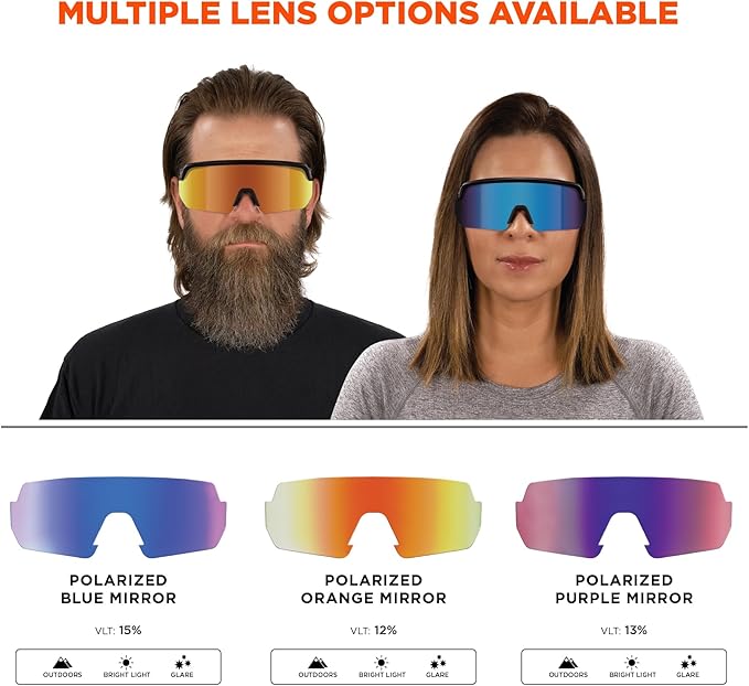 Ergodyne Skullerz AEGIR Polarized Safety Sunglasses with Fog Off+, Anti Fog Safety Glasses, Anti Scratch Mirror Lens