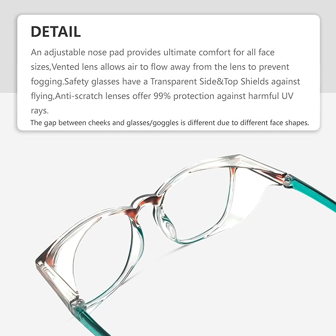 Safety Glasses Anti-Fog Goggles Z87.1 Blue Light Blocking Anti-Dust UV Protection Glasses For Men Women (Tortoise/Green)