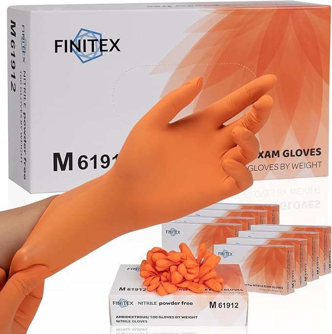 FINITEX Nitrile Disposable Gloves - Orange, 3.5mil, 1000PCS, Powder-Free, Cleaning, Medical, Food Gloves
