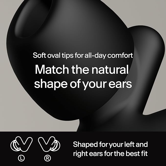 Alpine Silence Earplugs for Sleep, Focus & Travel - V-Shape Snug Fit & Soft Oval Tips – 4 Sizes XS/S/M/L - Comfortable, Reusable Hearing Protection - 22dB – Black