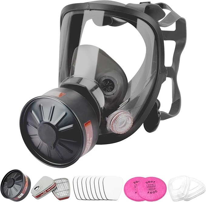 [Full Face Respirаtor] Reusable Respirator Mask with 40mm Activated Carbon Filter for Industrial, Welding, Polishing, Chemical Handling, Painting