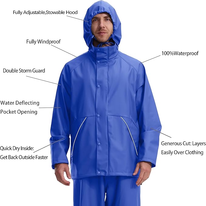Rain Suit for Men Heavy Duty Workwear Waterproof Jacket with Pants 3 Pieces