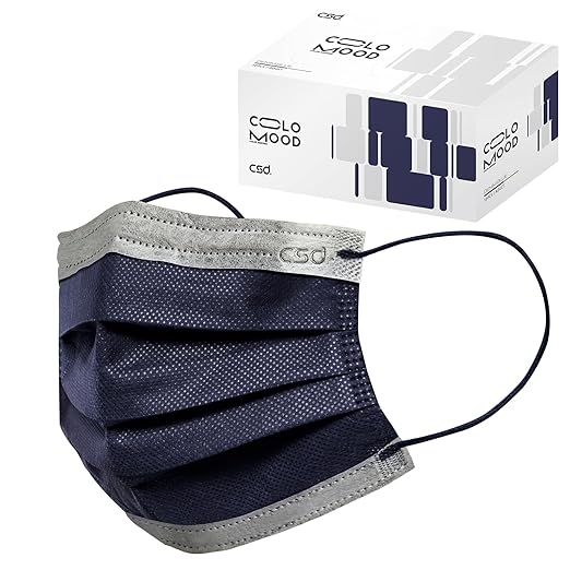 CSD Colo 50 Pcs Navy Blue Disposable Face Masks, 3 Ply Adult Mask with Elastic Ear Loop, Nose Bridge Clip, Breathable Comfortable Mask Great for Indoor, Outdoors Use (Denim Blue)