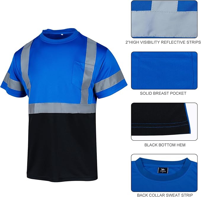 VENDACE Hi Vis Reflective Safety Shirts for Men ANSI Class 1 High Visibility Construction Work T Shirt(Blue,4XL)