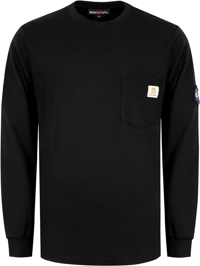 BOCOMAL FR Shirts Lightweight Classic Crew Long Sleeve Fire Resistant Shirt CAT2