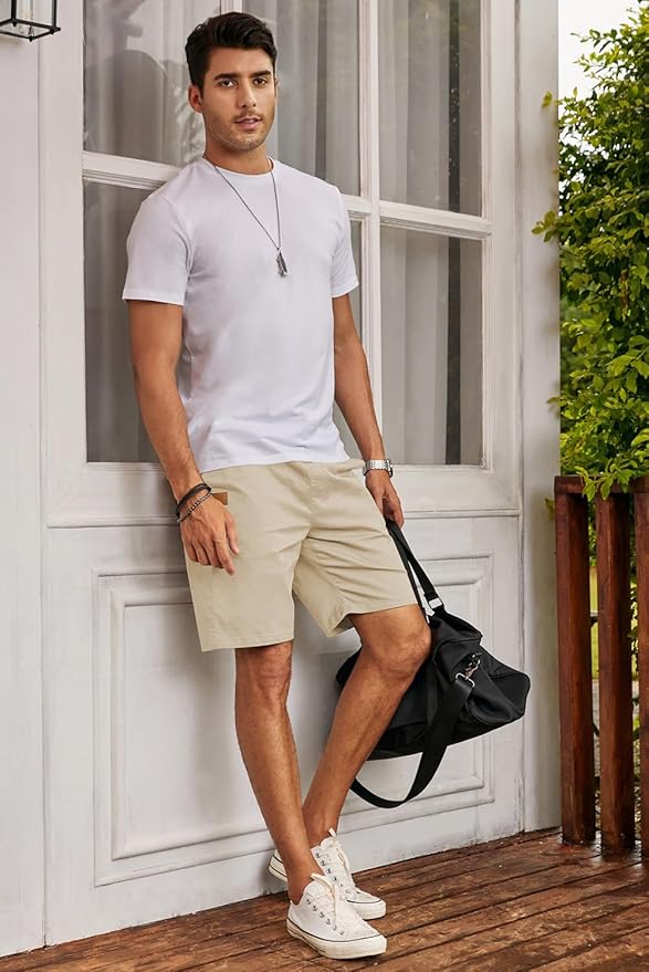 JMIERR Mens Casual Shorts - Cotton Drawstring Summer Beach Stretch Twill Chino Golf Shorts