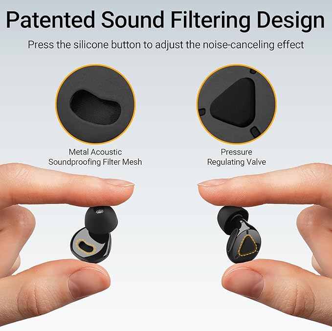 Ear Plugs for Sleeping Noise Cancelling, Adjustable Passive Earplugs for Concerts & Festivals,Reusable Hearing Protection for Sleep,Work,Focus,Travel,2025 New Structure,Black