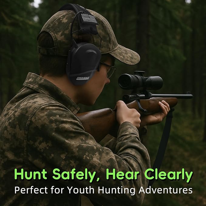 PROHEAR Youth Electronic Ear Protection 23dB NRR Slim Fit Gel Ear Pads Sound Amplification Noise Compression Compact Design Gun Range Shooting Hunting Tactical Use