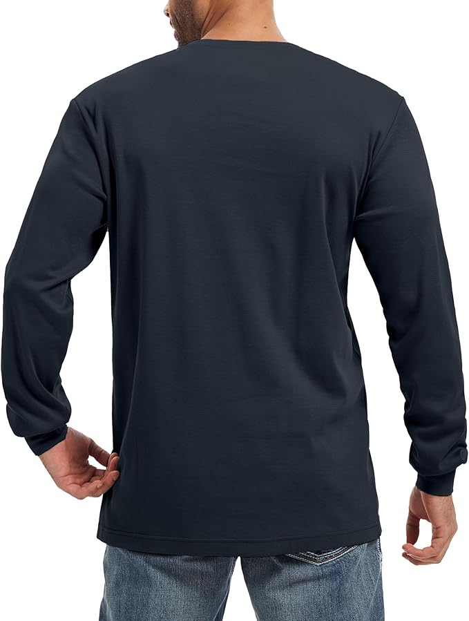 WORKWEYA Men's FR Shirts 6.5oz Lightweight Long Sleeve Flame Resistant T-Shirt NFPA 2112/CAT2