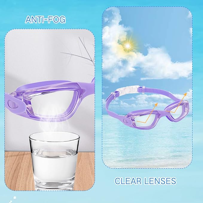 Fabbay 8 Pcs Swimming Goggles No Leaking Pool Goggles for Kid Adult UV Protection Swim Glasses Waterproof Nose Clip Earplug