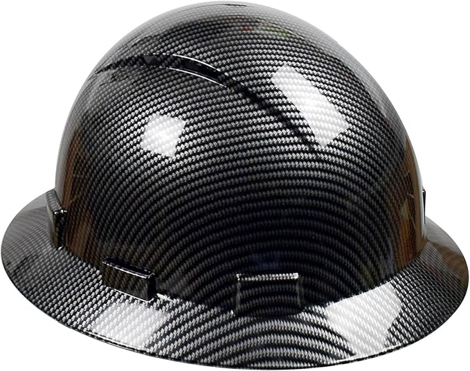 Full Brim Hard Hat - OSHA Safety Helmet Durable Lightweight Carbon Fiber Hard Hat, 6-Point Ratchet Suspension Protective Gear for Men and Women