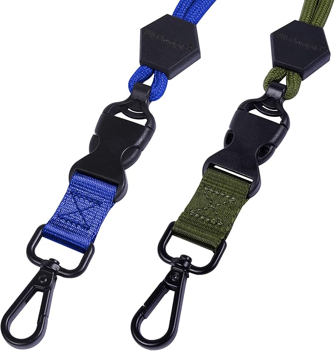 Wisdompro 2 Pack of 23 inch Durable Round Cord Heavy Duty Lanyard with Safety Breakaway Buckle, Detachable Buckle and Metal Hook for ID Card Badge Holder and Keys - Blue and Army Green
