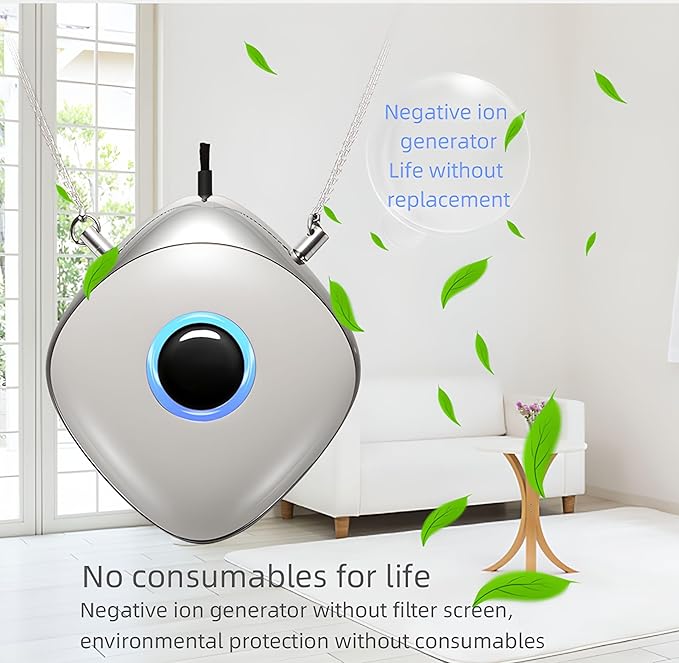 Personal Air Purifier, Chartreey Wearable Air Purifier Necklace, True 120 Million/cm³ High-Speed Negative Ion Generator Eliminates Dust, Pollen, Smoke, Maintenance Free(Pearl White)