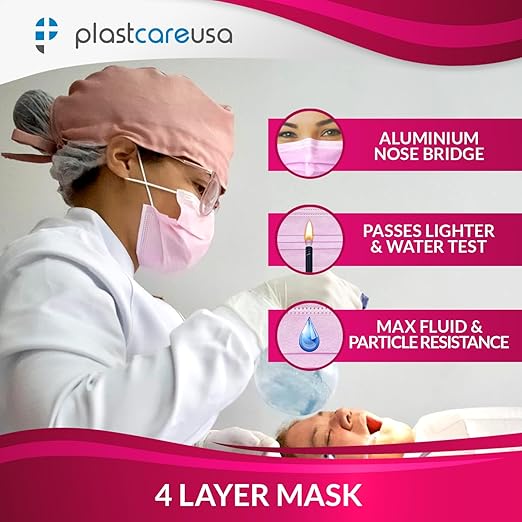 PlastCare USA 100 4-Ply Disposable ASTM Level 3 Pink Face Masks Guardian (2 Boxes of 50)