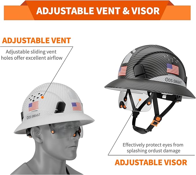 Full Brim Hard Hat with Visor, 6-Point Ratchet Suspension Safety Helmet, Superior Impact Head Protection, ANSI Z89.1 OSHA Approved Safety Helmet,Great for Men&Women