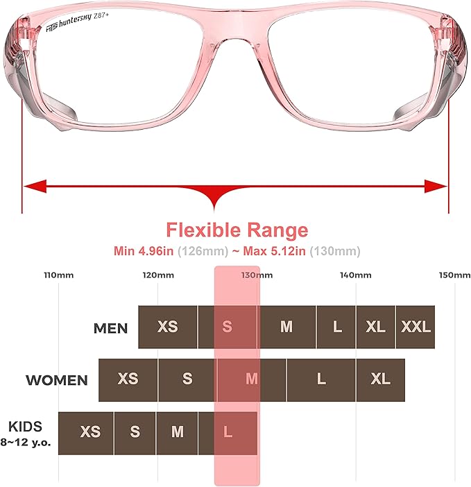 HTS TR90NZZ Safety Glasses Small Size with Side Shields ANSI Z87 Optical Eyeglass prescription Frame Scratch Fog Resistant