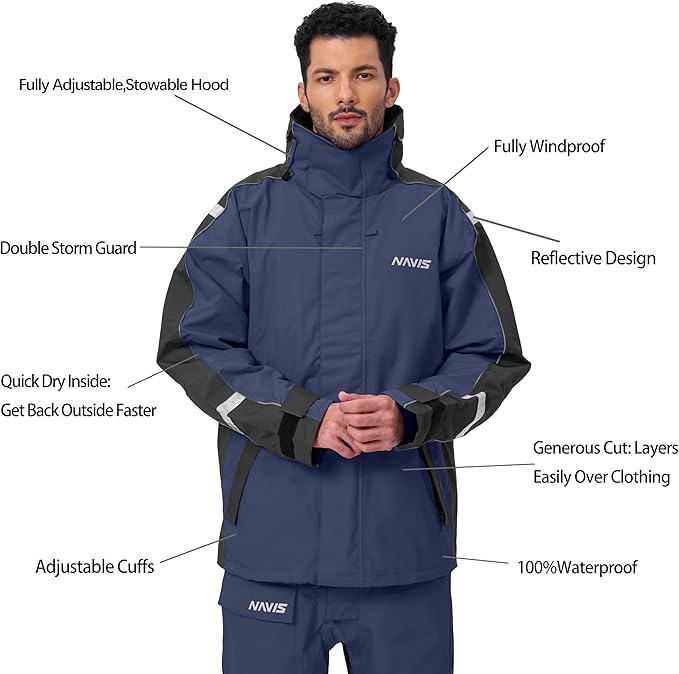 Men’s Waterproof Sailing Jacket & Bib Set – Coastal Breathable Hard Shell, Hi-Vis Hood, Cordura Reinforced