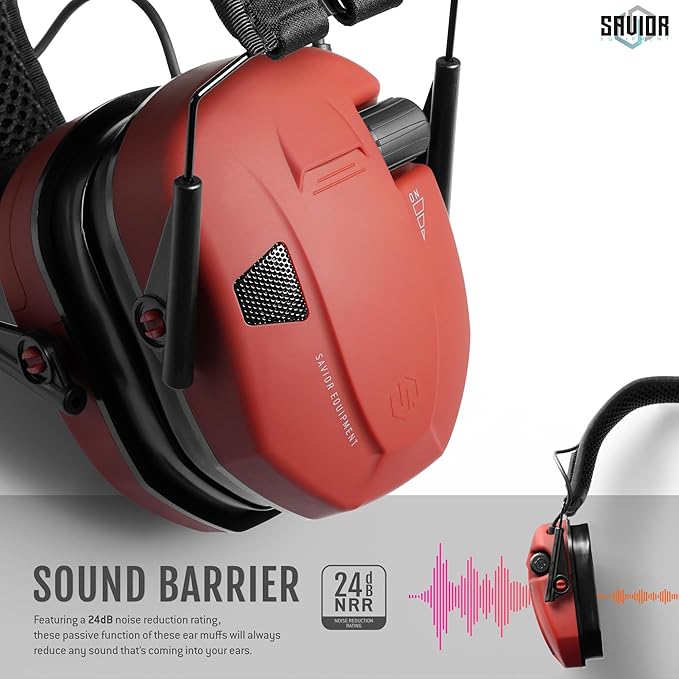Savior Equipment Apollo Electronic Earmuffs For Shooting w/Gel Ear Pads, 24dB NRR, Noise Cancelling Ear Protection Headset